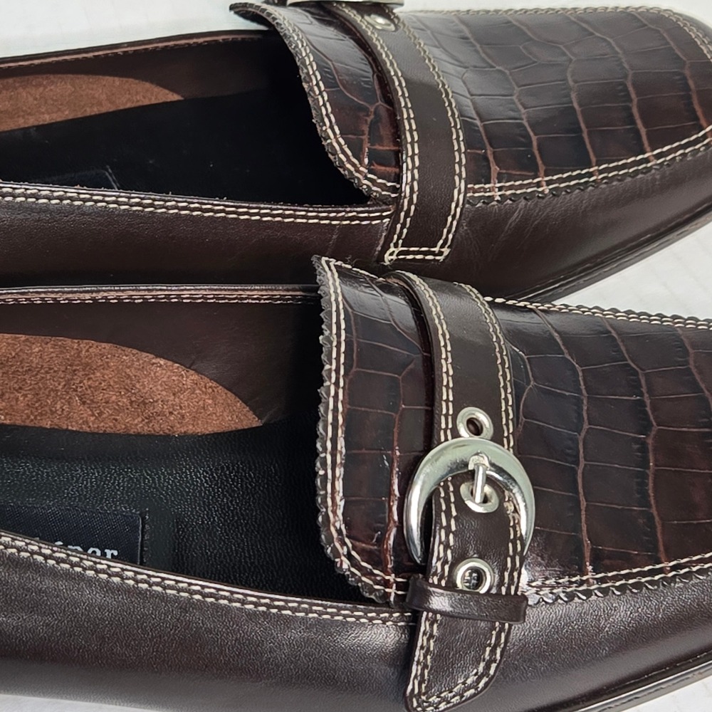 Etienne Aigner Jules Dark Brown Leather Croc Embossed Buckle Loafers 6M - Picture 5 of 10